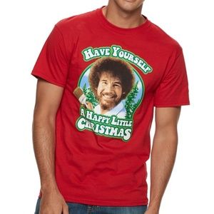 New! Bob Ross Joy of Painting PBS TV Christmas T-Shirt